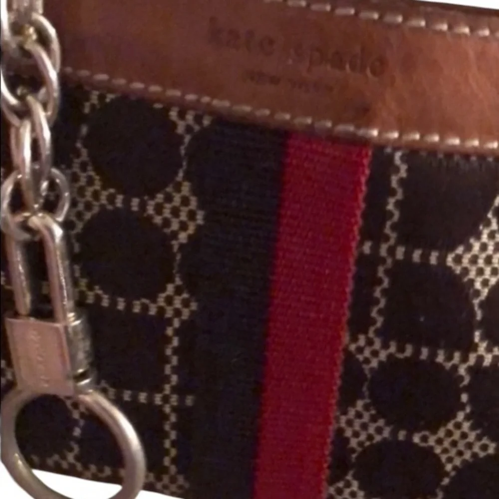 Kate Spade Wristlet & keychain brown with black & Red details like new